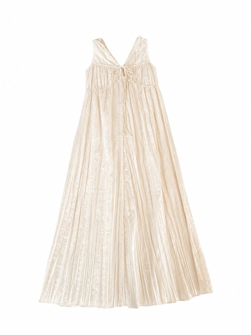 FRAME Ivory Draped Crinkle Tiered Tie-Back Maxi Dress, Size S/P
